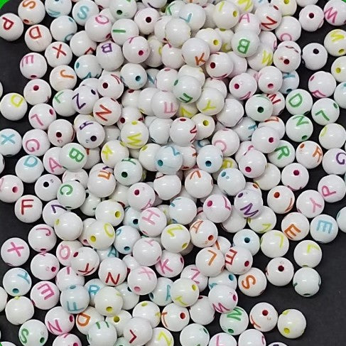 White Sphere Beads: Alphabet