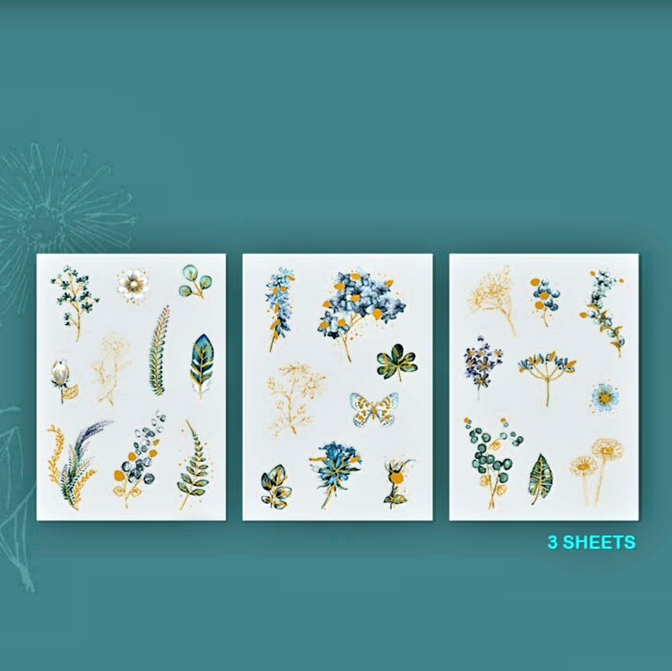 Transparent Stickers Gold Florals Set of 3 Sheets-1