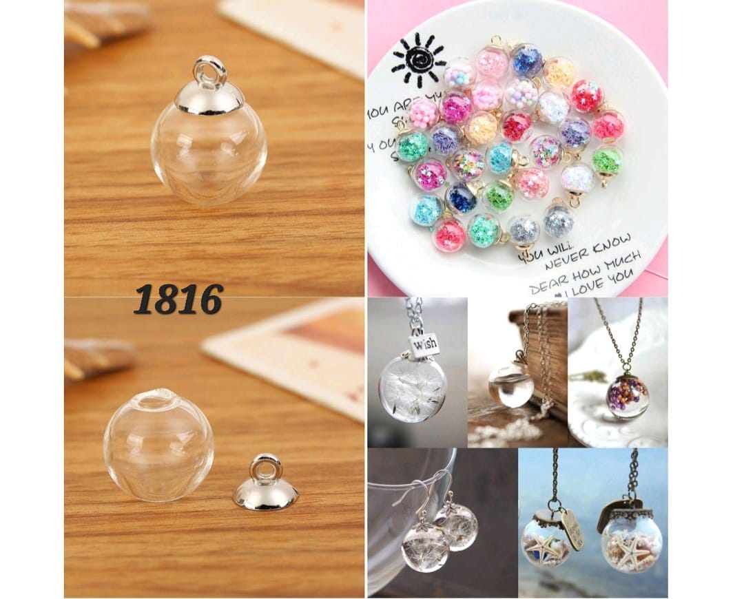 Small Glass Globe Charm With Golden Cap (10 pcs)