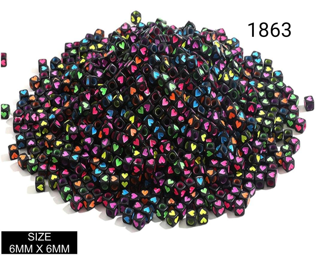 Square with heart design Beads Black + Colour [20gms]
