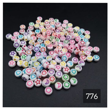Beads: White Round with Multi Colour Symbols