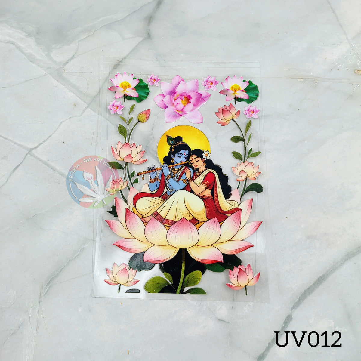 UV DTF Sticker - Radha Krishna Seated On Lotus